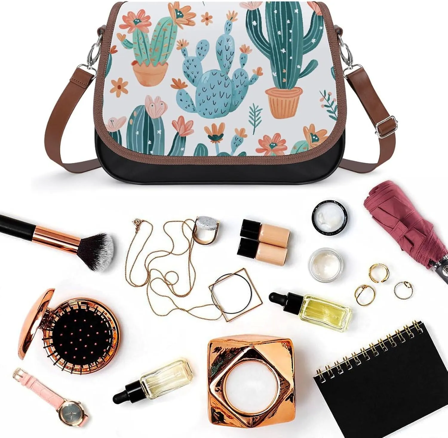 Leather Crossbody Bag for Women Small Pine Branch Detachable Strap Handbags Travel Purse Shoulder Bag for Daily Use