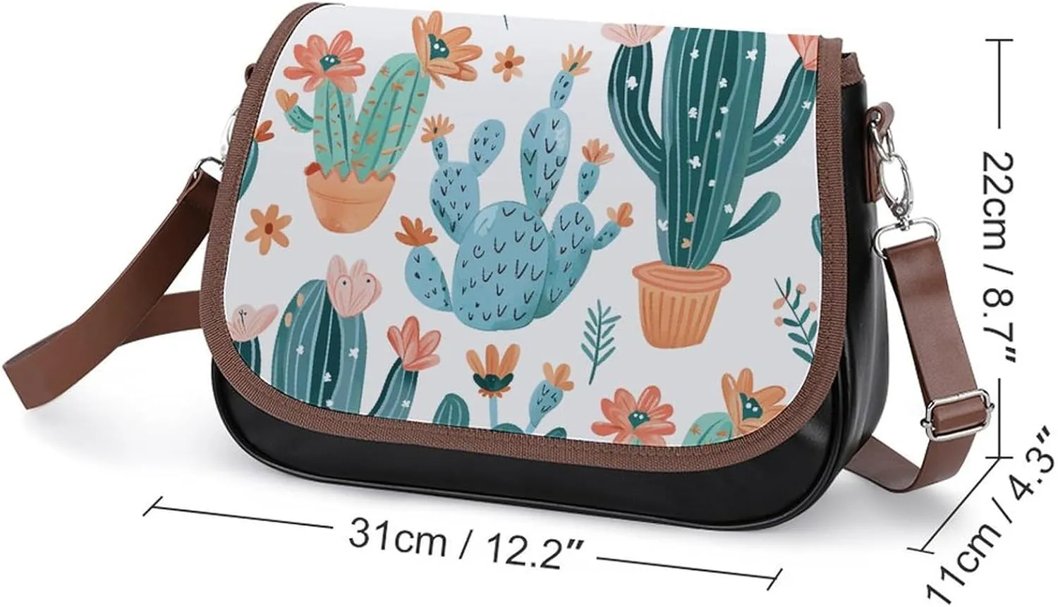 Leather Crossbody Bag for Women Small Pine Branch Detachable Strap Handbags Travel Purse Shoulder Bag for Daily Use