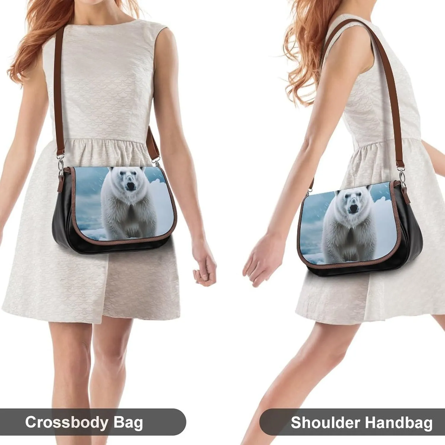 Leather Crossbody Bag for Women Squirrel Eats Nuts Detachable Strap Handbags Travel Purse Shoulder Bags for Daily Use