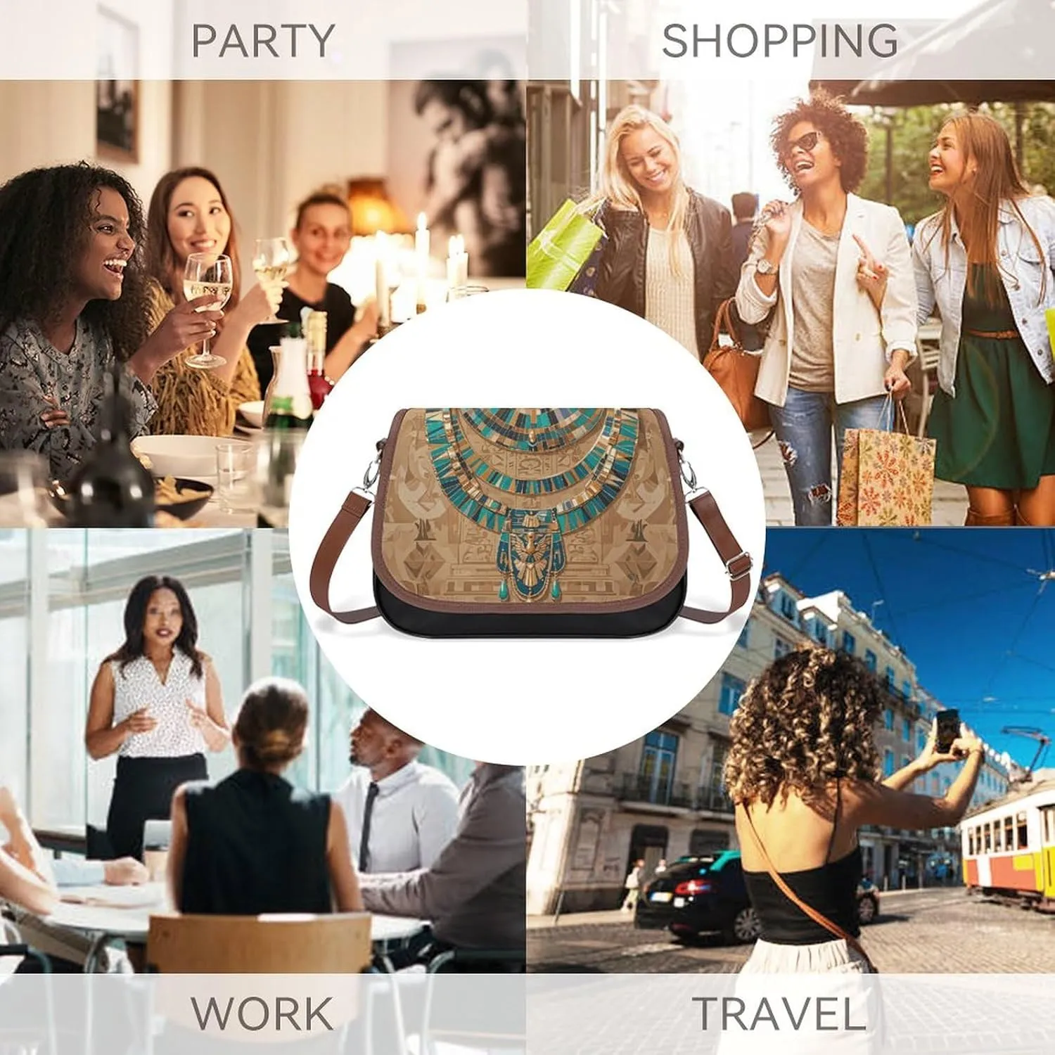 Leather Crossbody Bag for Women Tie-dye Blue Detachable Strap Handbags Travel Purse Shoulder Bag for Daily Use