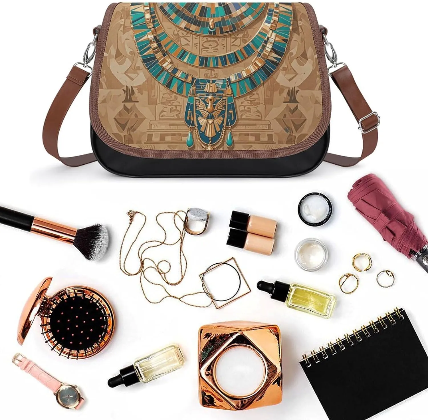 Leather Crossbody Bag for Women Tie-dye Blue Detachable Strap Handbags Travel Purse Shoulder Bag for Daily Use