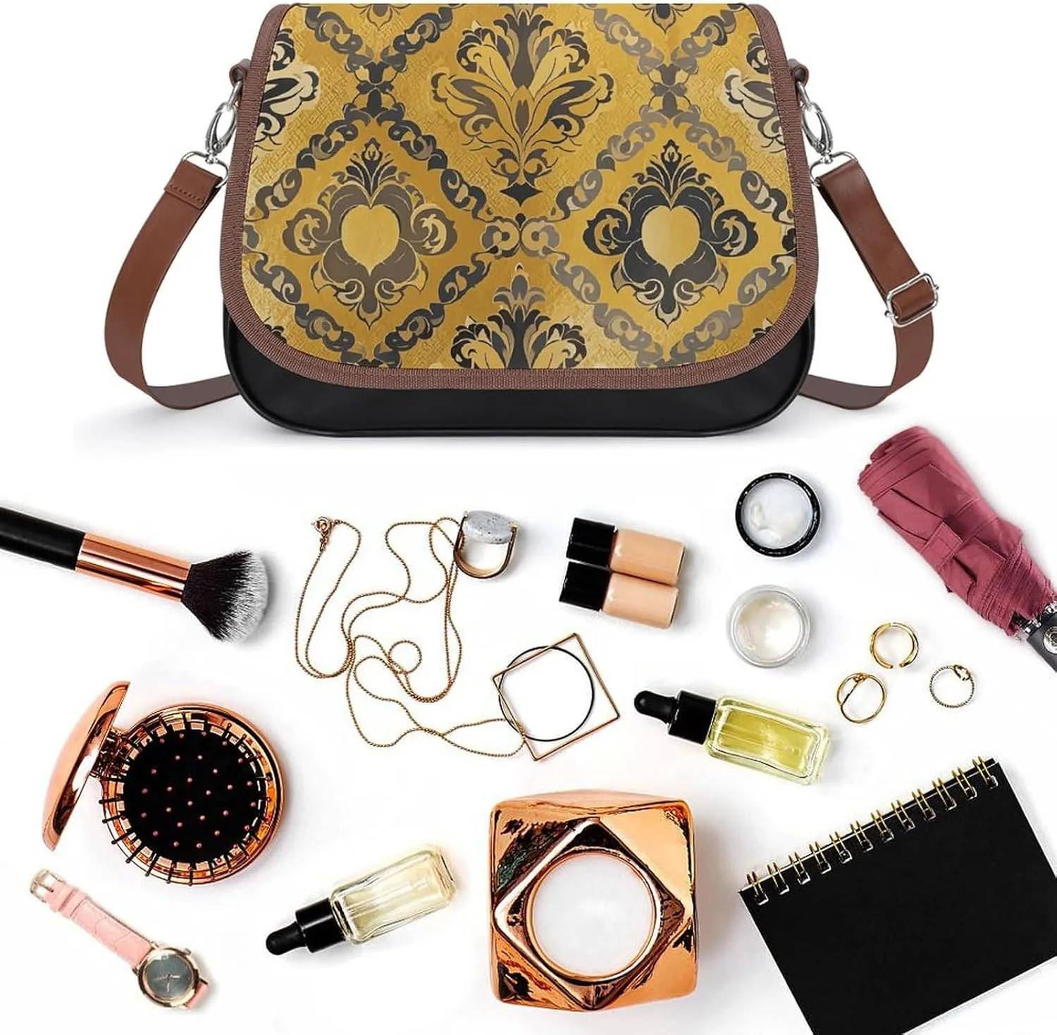 Leather Crossbody Bag for Women Tie-dye Blue Detachable Strap Handbags Travel Purse Shoulder Bag for Daily Use