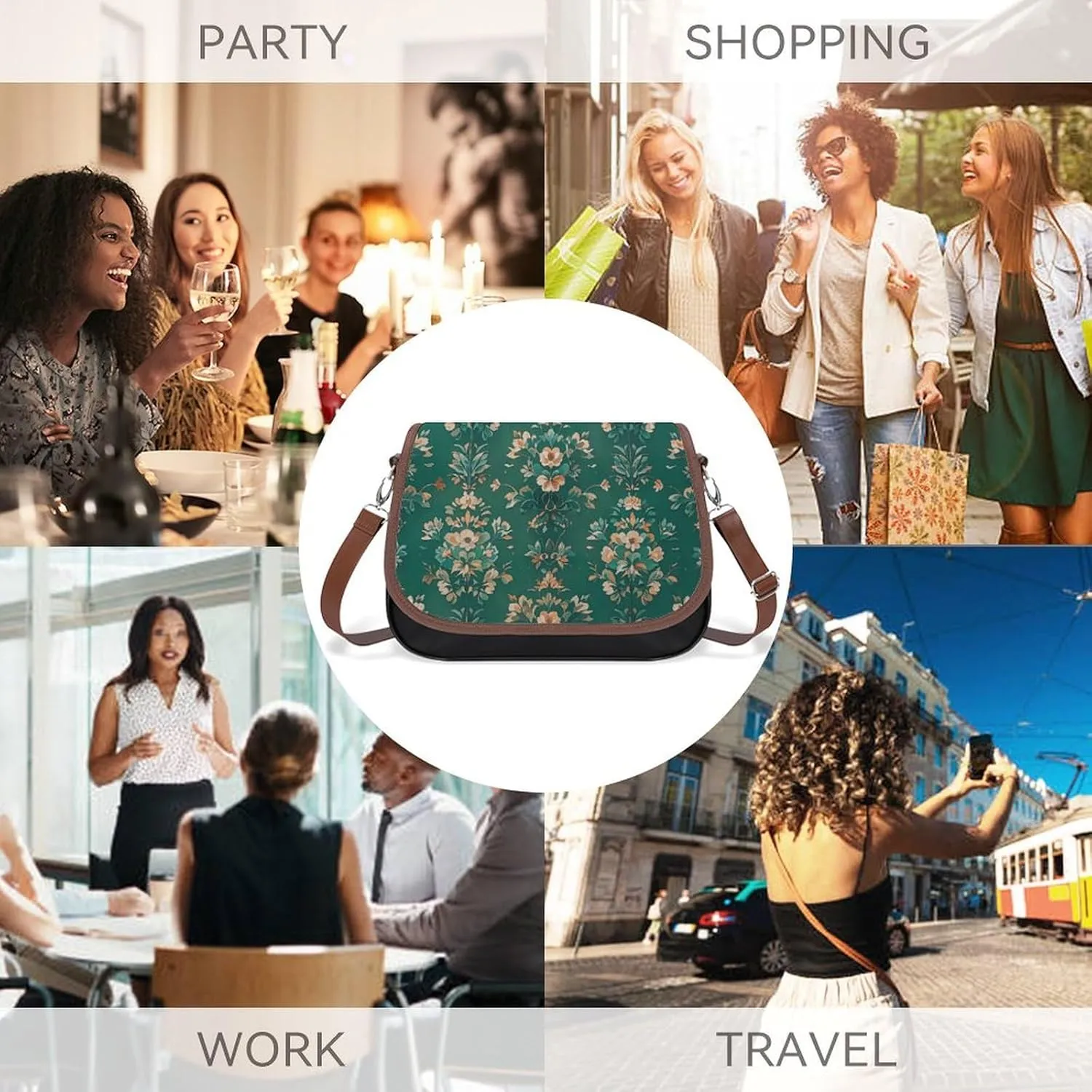 Leather Crossbody Bag for Women Tie-dye Blue Detachable Strap Handbags Travel Purse Shoulder Bag for Daily Use