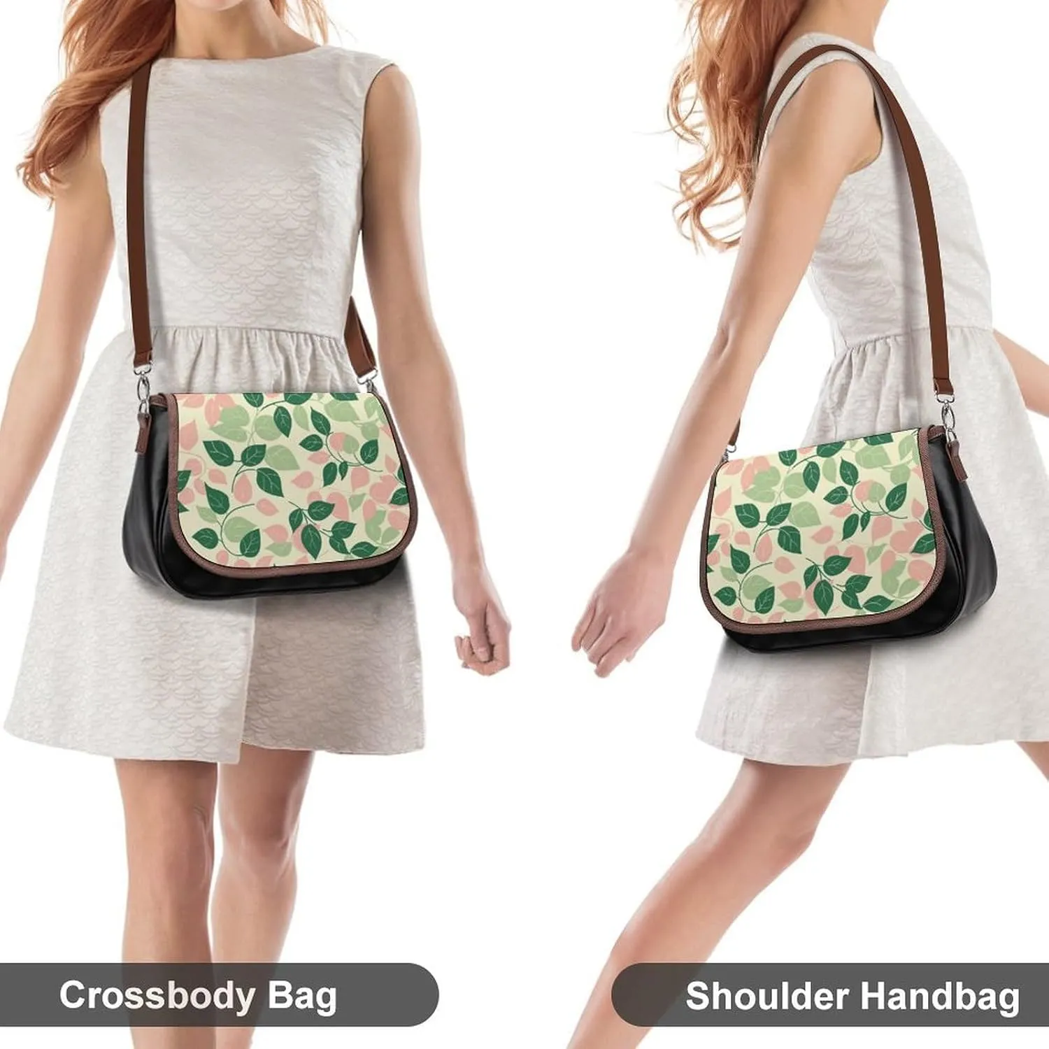 Leather Crossbody Bag for Women With Leaf Pattern Detachable Strap Handbags Travel Purse Shoulder Bag for Daily Use
