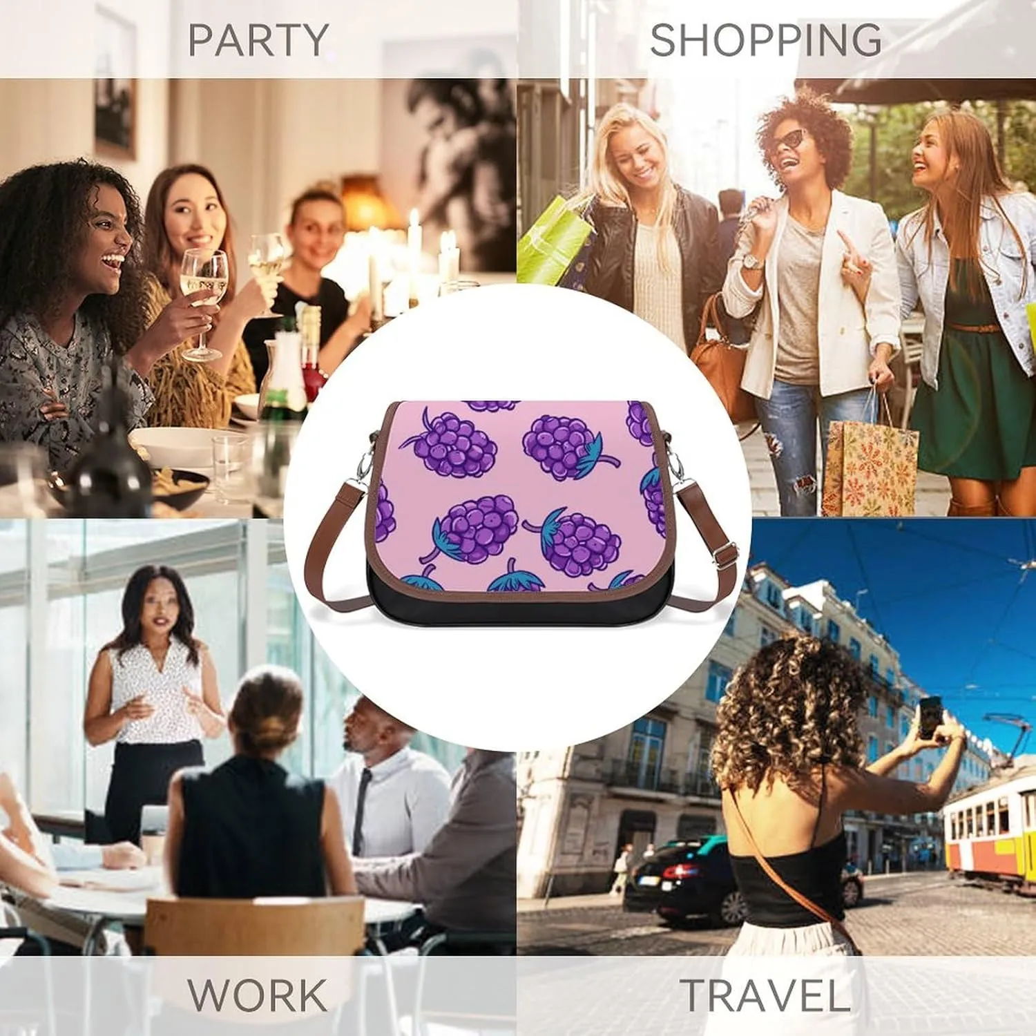 Leather Crossbody Bag for Women With Leaf Pattern Detachable Strap Handbags Travel Purse Shoulder Bag for Daily Use