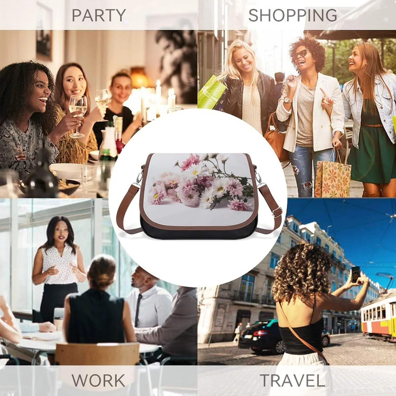 Leather Crossbody Bag for Women With Leaf Pattern Detachable Strap Handbags Travel Purse Shoulder Bag for Daily Use