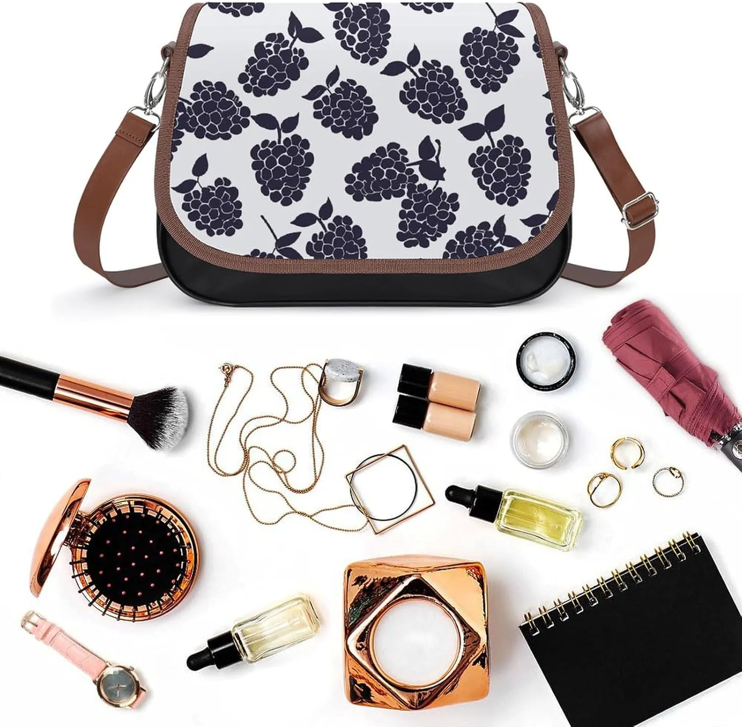 Leather Crossbody Bag for Women With Leaf Pattern Detachable Strap Handbags Travel Purse Shoulder Bag for Daily Use
