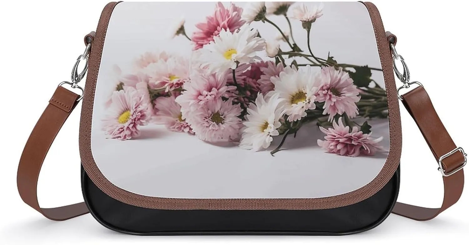 Leather Crossbody Bag for Women With Leaf Pattern Detachable Strap Handbags Travel Purse Shoulder Bag for Daily Use