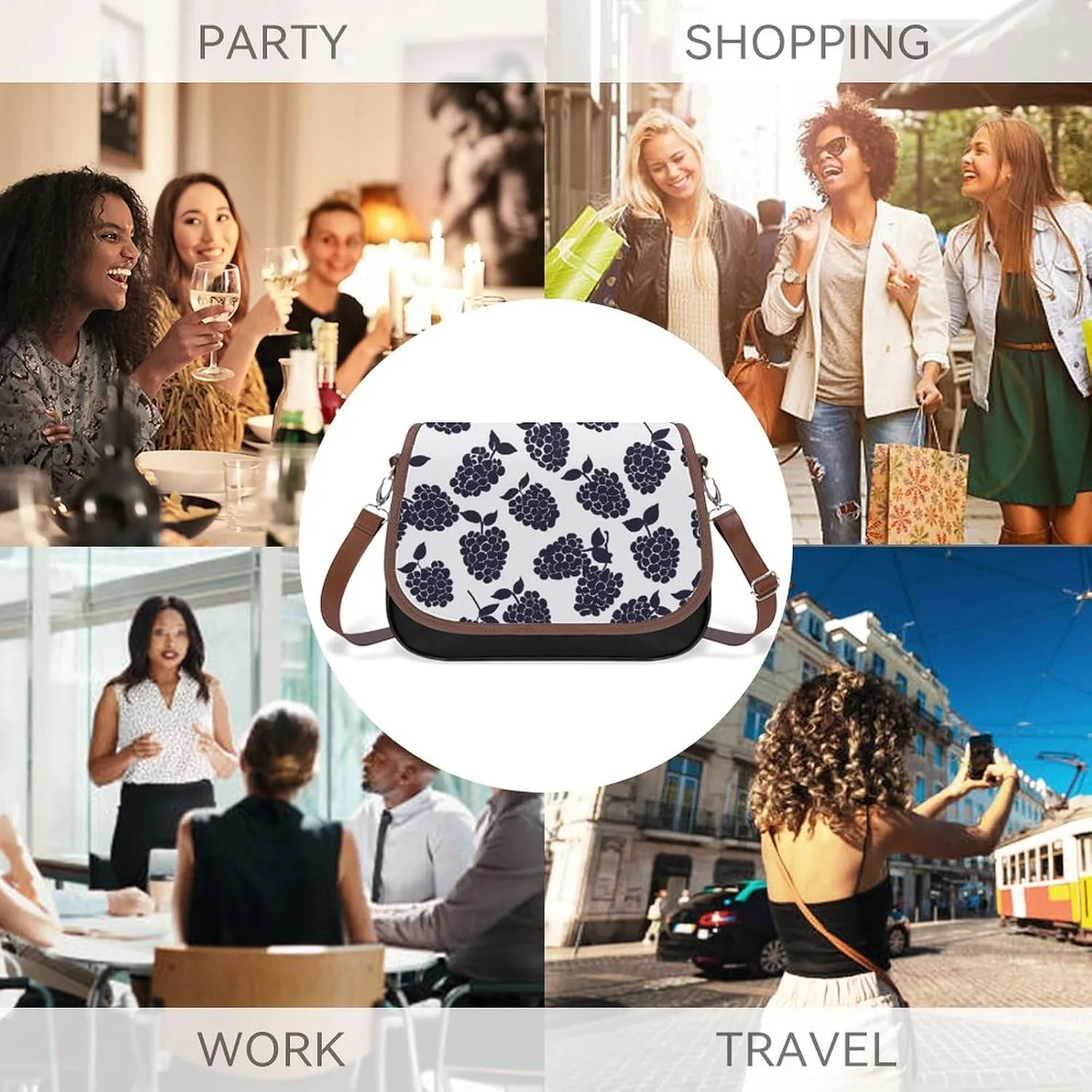 Leather Crossbody Bag for Women With Leaf Pattern Detachable Strap Handbags Travel Purse Shoulder Bag for Daily Use