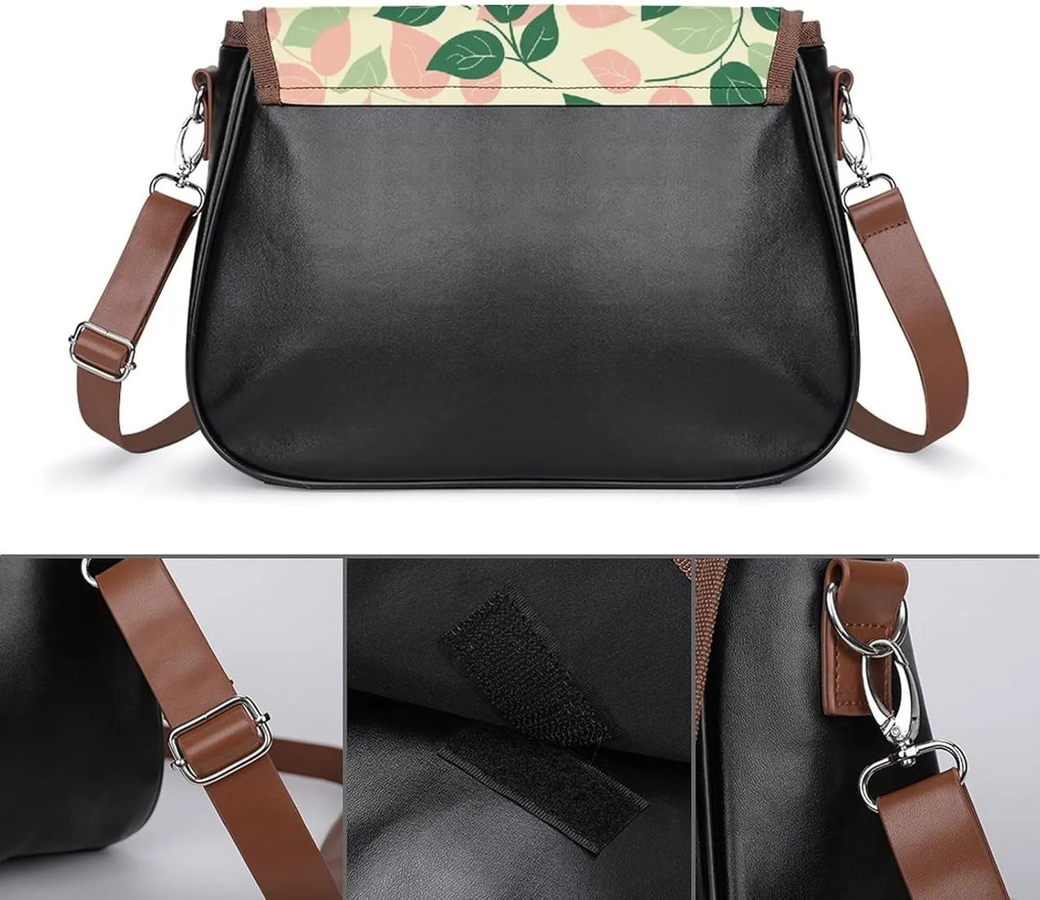 Leather Crossbody Bag for Women With Leaf Pattern Detachable Strap Handbags Travel Purse Shoulder Bag for Daily Use