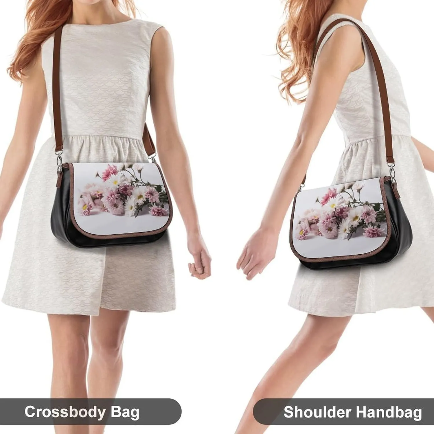 Leather Crossbody Bag for Women With Leaf Pattern Detachable Strap Handbags Travel Purse Shoulder Bag for Daily Use