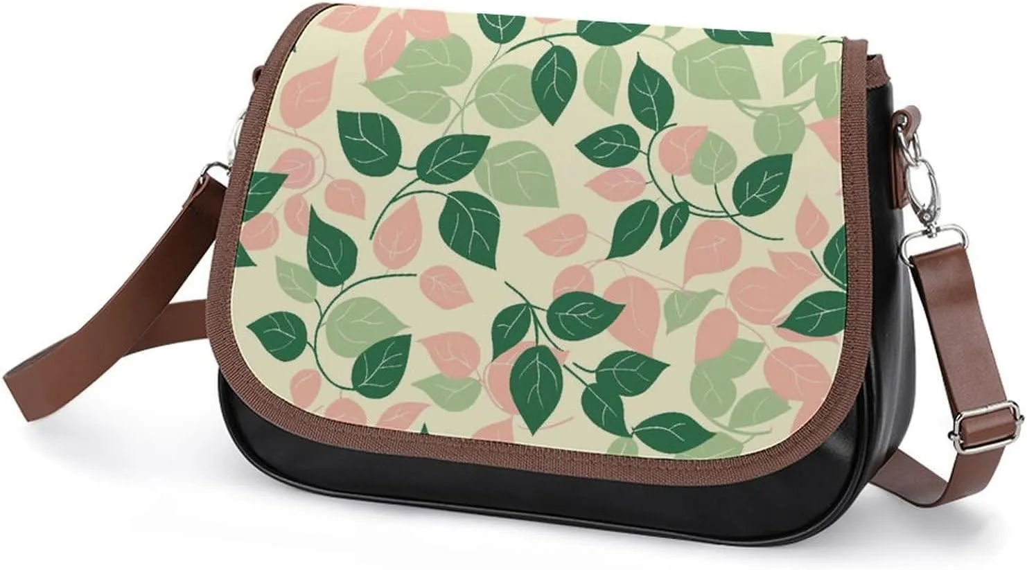Leather Crossbody Bag for Women With Leaf Pattern Detachable Strap Handbags Travel Purse Shoulder Bag for Daily Use