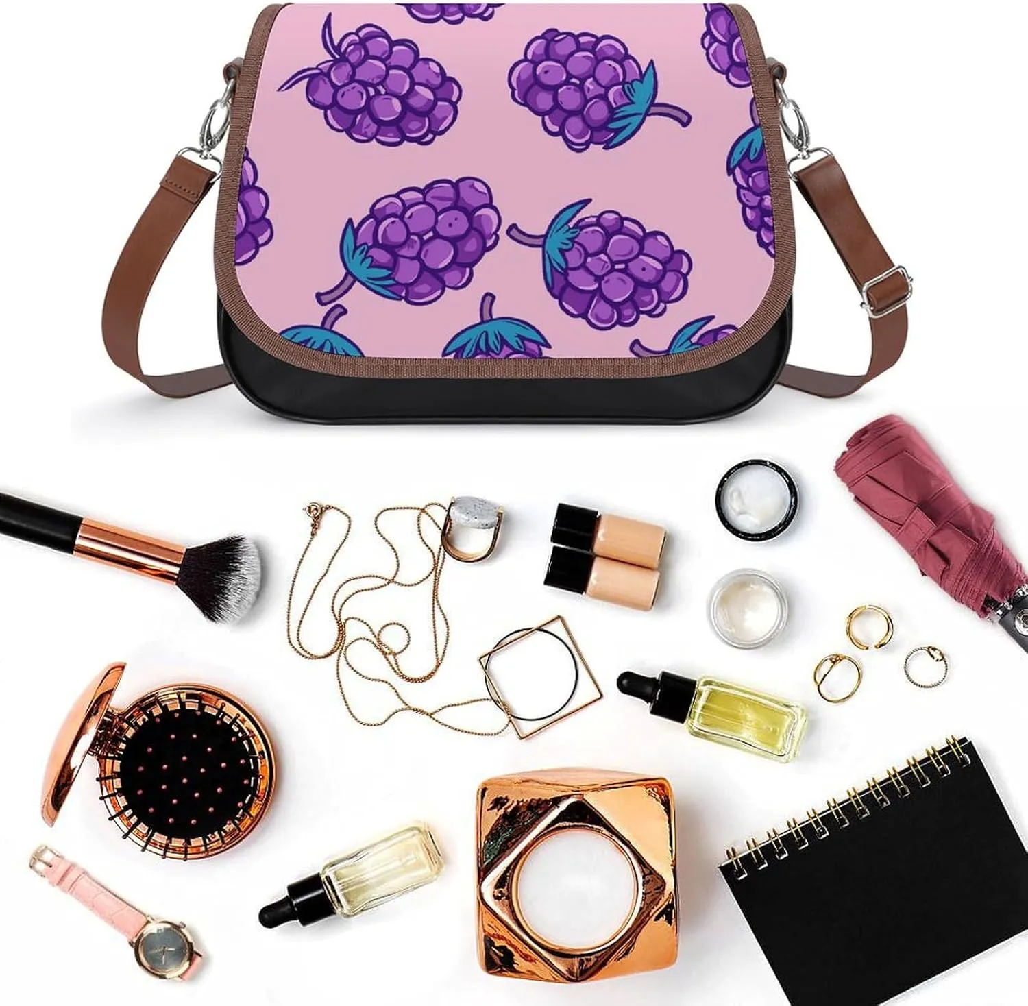 Leather Crossbody Bag for Women With Leaf Pattern Detachable Strap Handbags Travel Purse Shoulder Bag for Daily Use