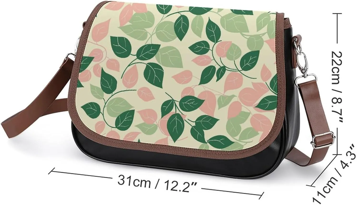 Leather Crossbody Bag for Women With Leaf Pattern Detachable Strap Handbags Travel Purse Shoulder Bag for Daily Use