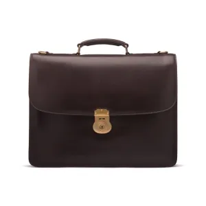 Leather Hatton Briefcase With Solid Brass Lock - Brown