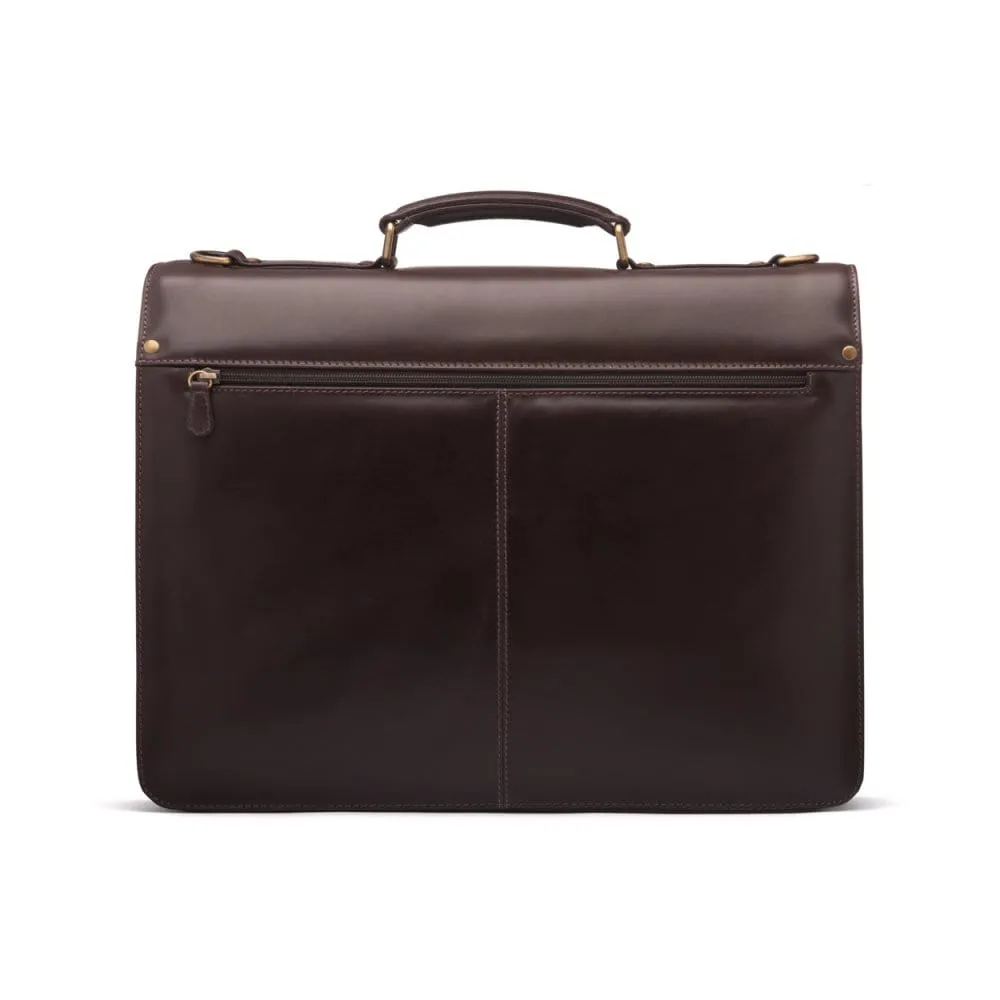 Leather Hatton Briefcase With Solid Brass Lock - Brown