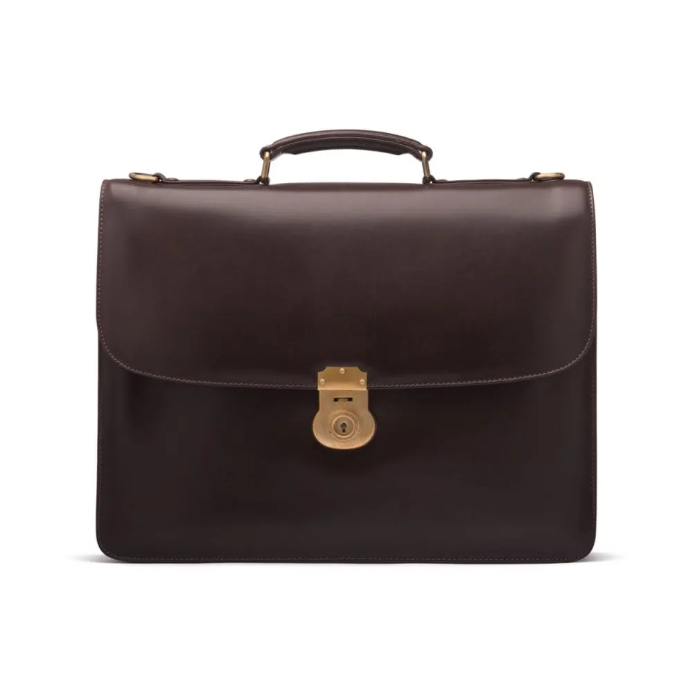 Leather Hatton Briefcase With Solid Brass Lock - Brown