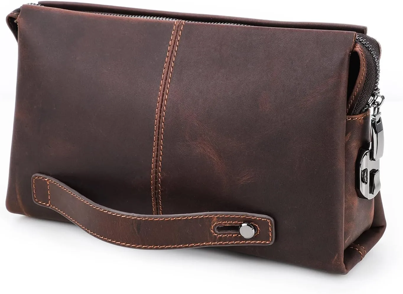 Leather Men Clutch Purse Bag Handmade Purse Wristlet Handbag Envelope Code Lock Wallet Anti Theft Clutch Purse Phone Holder Travel Bag, Coffee