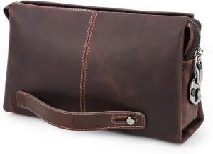 Leather Men Clutch Purse Bag Handmade Purse Wristlet Handbag Envelope Code Lock Wallet Anti Theft Clutch Purse Phone Holder Travel Bag, Coffee