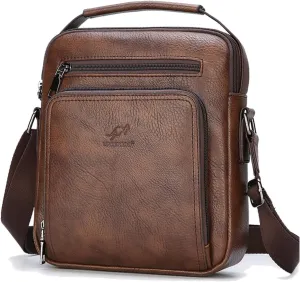 Leather Messenger Bag for Men, Man Purse Crossbody Bag PU Leather Men Zipper Bag, Satchel Shoulder Bag