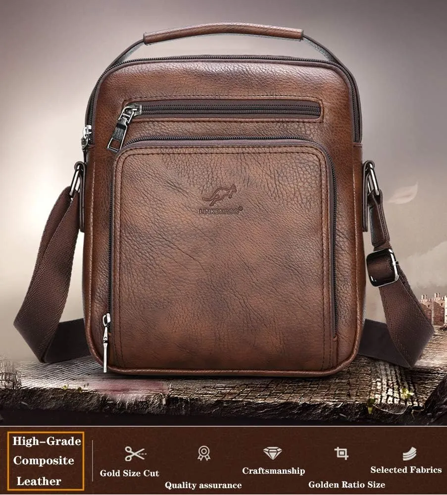 Leather Messenger Bag for Men, Man Purse Crossbody Bag PU Leather Men Zipper Bag, Satchel Shoulder Bag