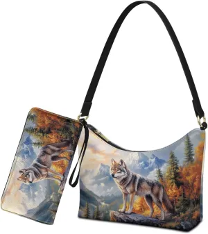 Leather Purse and Wallet Set Womens Shoulder Handbags with Matching Wallet Small Hobo Tote Bag Purse Clutch