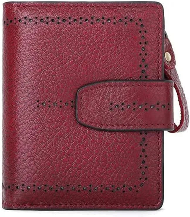 Leather Wallet Leather Women's Wallet Retro Fashion Short Purse Clutch for Women Business Coin Pocket Birthday Large Capacity (Red,9.5x11.5cm)