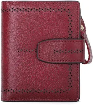 Leather Wallet Leather Women's Wallet Retro Fashion Short Purse Clutch for Women Business Coin Pocket Birthday Large Capacity (Red,9.5x11.5cm)