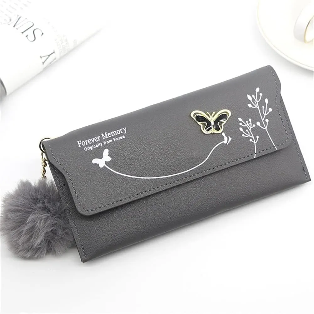Leather Wallet Pu Leather Women's Wallet New Long Fashion Zipper Purse Clutch for Girls Creative Bow Portable Coin Pocket Card Holder Large Capacity (Ro,9.5x19cm)