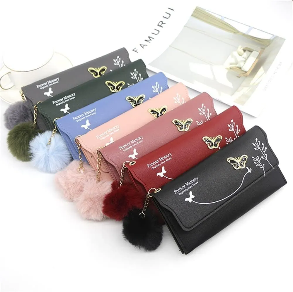 Leather Wallet Pu Leather Women's Wallet New Long Fashion Zipper Purse Clutch for Girls Creative Bow Portable Coin Pocket Card Holder Large Capacity (Ro,9.5x19cm)