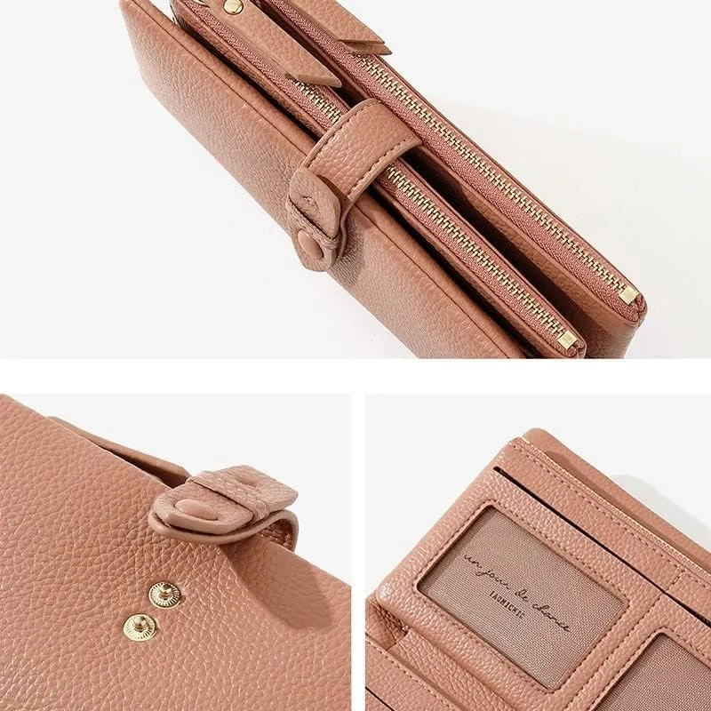 Leather Wallet Pu Leather Women's Wallet Simple Large Capacity Long Purse Clutch Ladies Girls Solid Color Zipper Coin Pocket Large Capacity (Green,10x19cm)