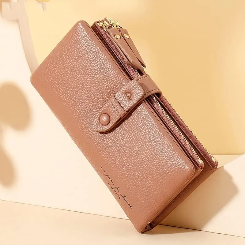 Leather Wallet Pu Leather Women's Wallet Simple Large Capacity Long Purse Clutch Ladies Girls Solid Color Zipper Coin Pocket Large Capacity (Green,10x19cm)