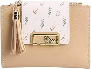 Leather Wallet Women's Pu Leather Wallet Short Mini Fringe Zipper Purse Clutch for Girls Slim Coin Pocket Large Capacity Card Holder Large Capacity (Ye,9.7x11.6cm)