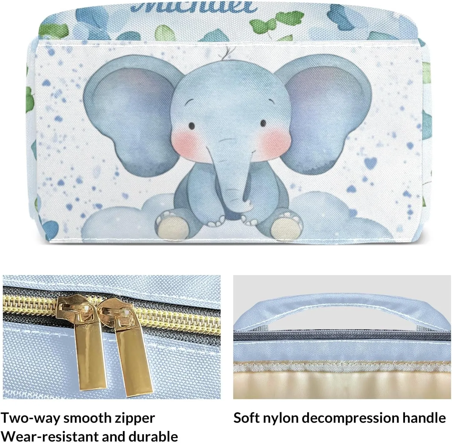 Leaves Elephant Personalized Large Capacity Diaper Bags,Custom Name Backpack Casual Daypack Bag Nappy Bag Gifts