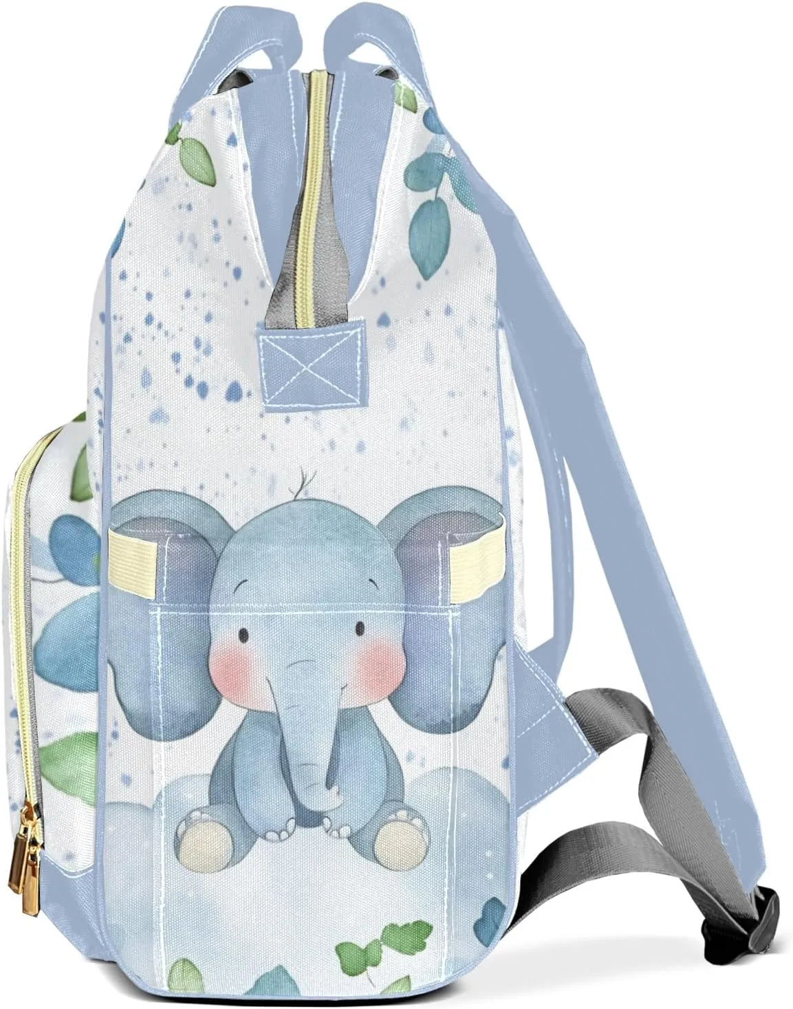 Leaves Elephant Personalized Large Capacity Diaper Bags,Custom Name Backpack Casual Daypack Bag Nappy Bag Gifts