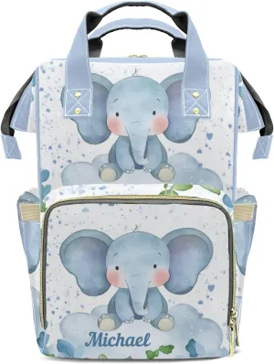 Leaves Elephant Personalized Large Capacity Diaper Bags,Custom Name Backpack Casual Daypack Bag Nappy Bag Gifts