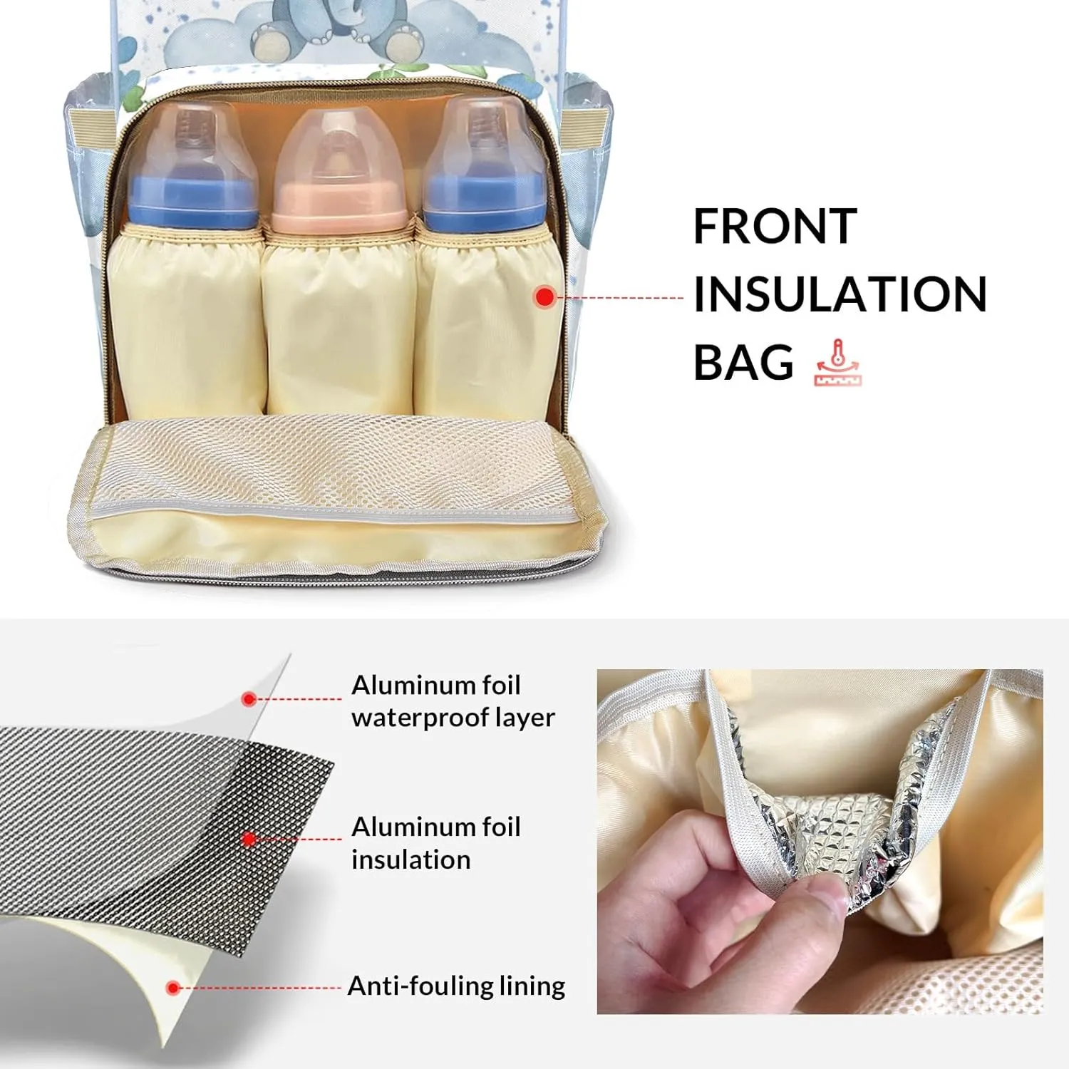 Leaves Elephant Personalized Large Capacity Diaper Bags,Custom Name Backpack Casual Daypack Bag Nappy Bag Gifts