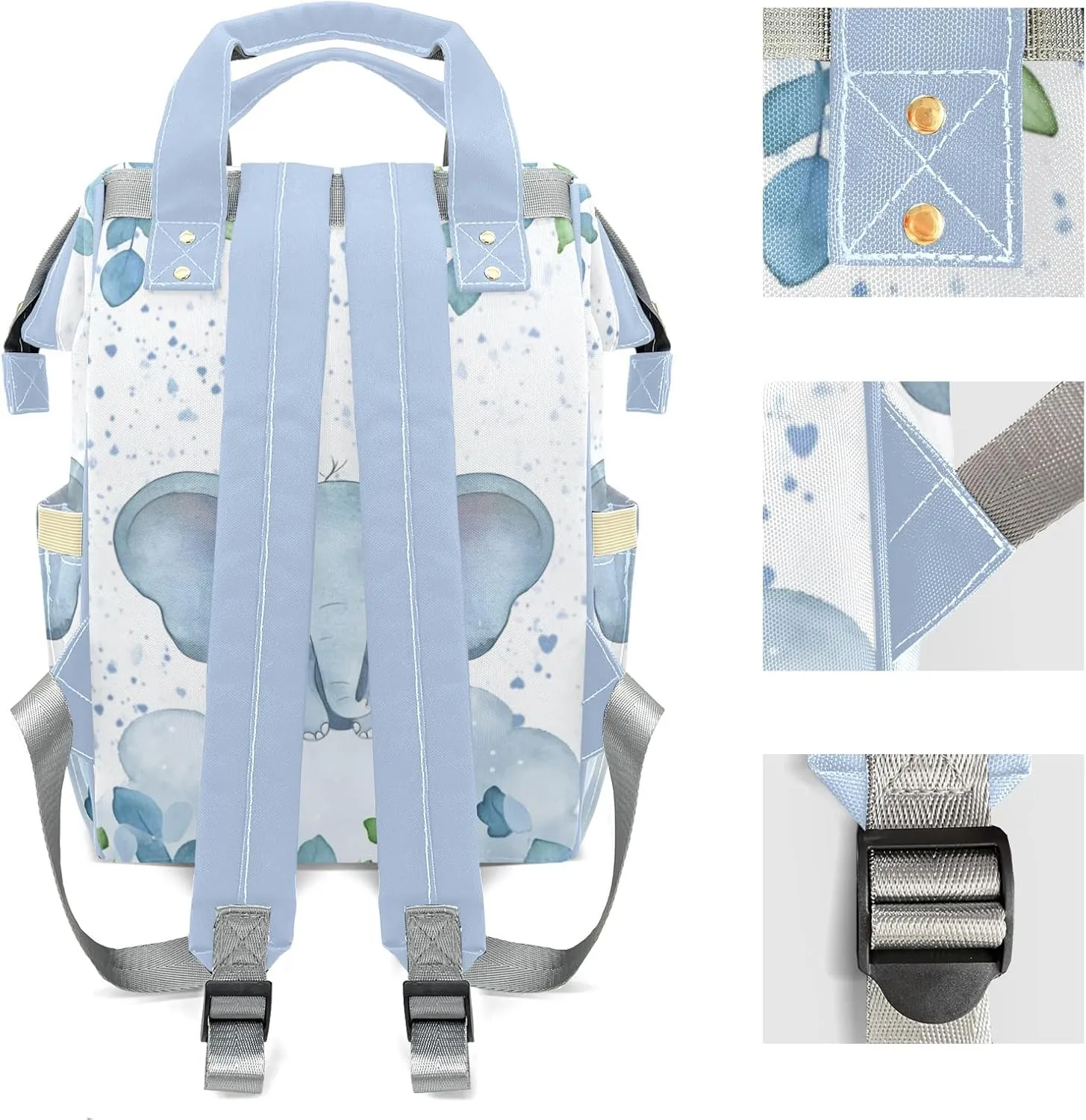 Leaves Elephant Personalized Large Capacity Diaper Bags,Custom Name Backpack Casual Daypack Bag Nappy Bag Gifts