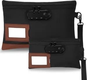 Leifide 2 Pack locked money bag cash Pouch lock bag with combination Storage Pouch for Bank Deposits Credit Cards Notary Supplies, 11.8 x 7.9 Inch and 9 x 5.1 Inch(Black)