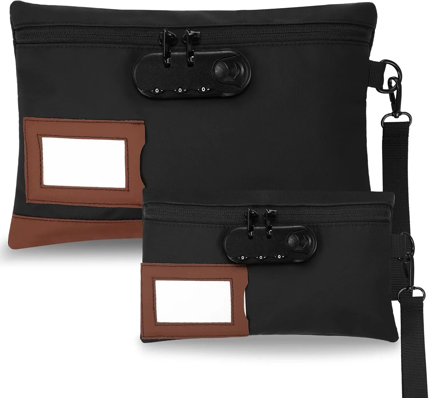 Leifide 2 Pack locked money bag cash Pouch lock bag with combination Storage Pouch for Bank Deposits Credit Cards Notary Supplies, 11.8 x 7.9 Inch and 9 x 5.1 Inch(Black)