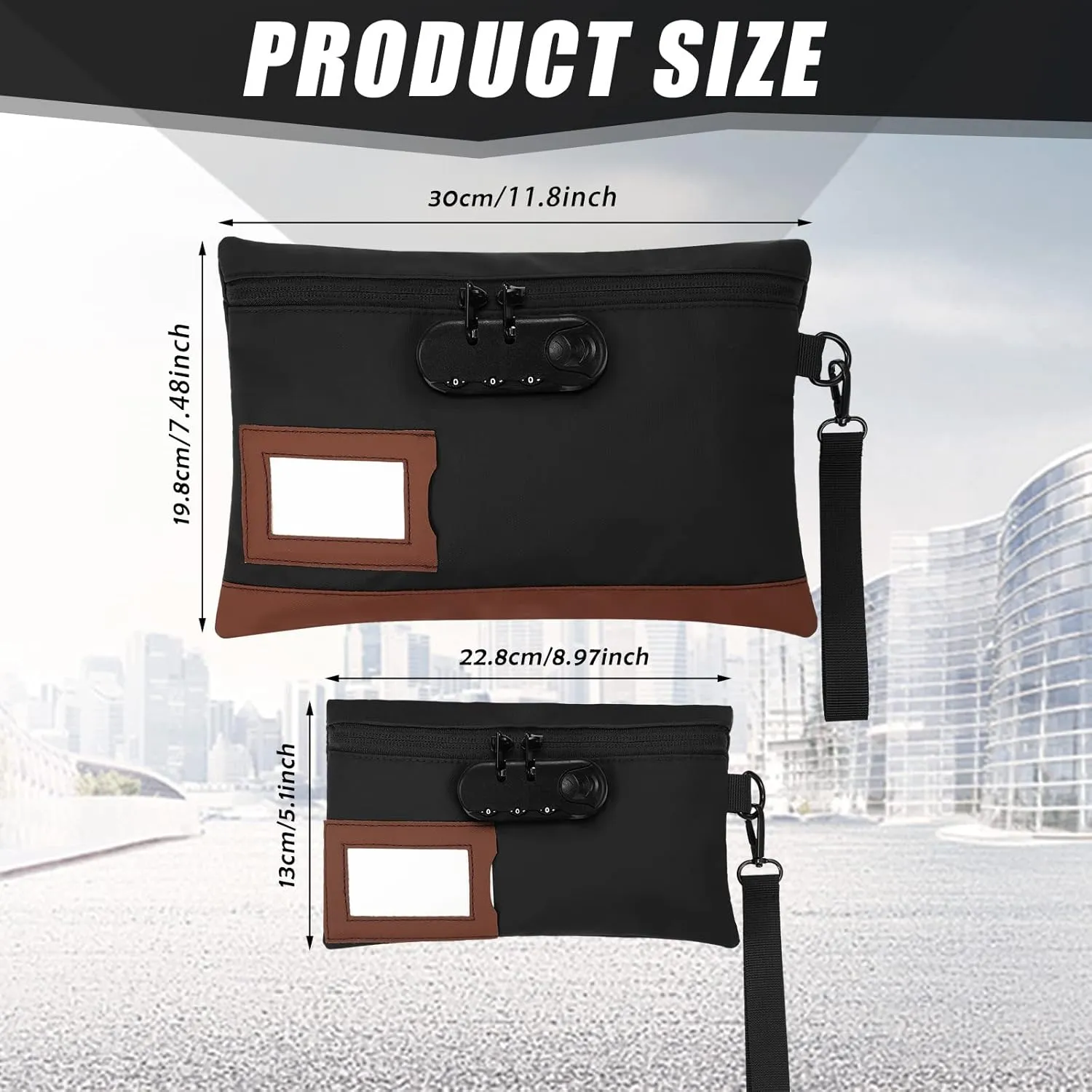Leifide 2 Pack locked money bag cash Pouch lock bag with combination Storage Pouch for Bank Deposits Credit Cards Notary Supplies, 11.8 x 7.9 Inch and 9 x 5.1 Inch(Black)