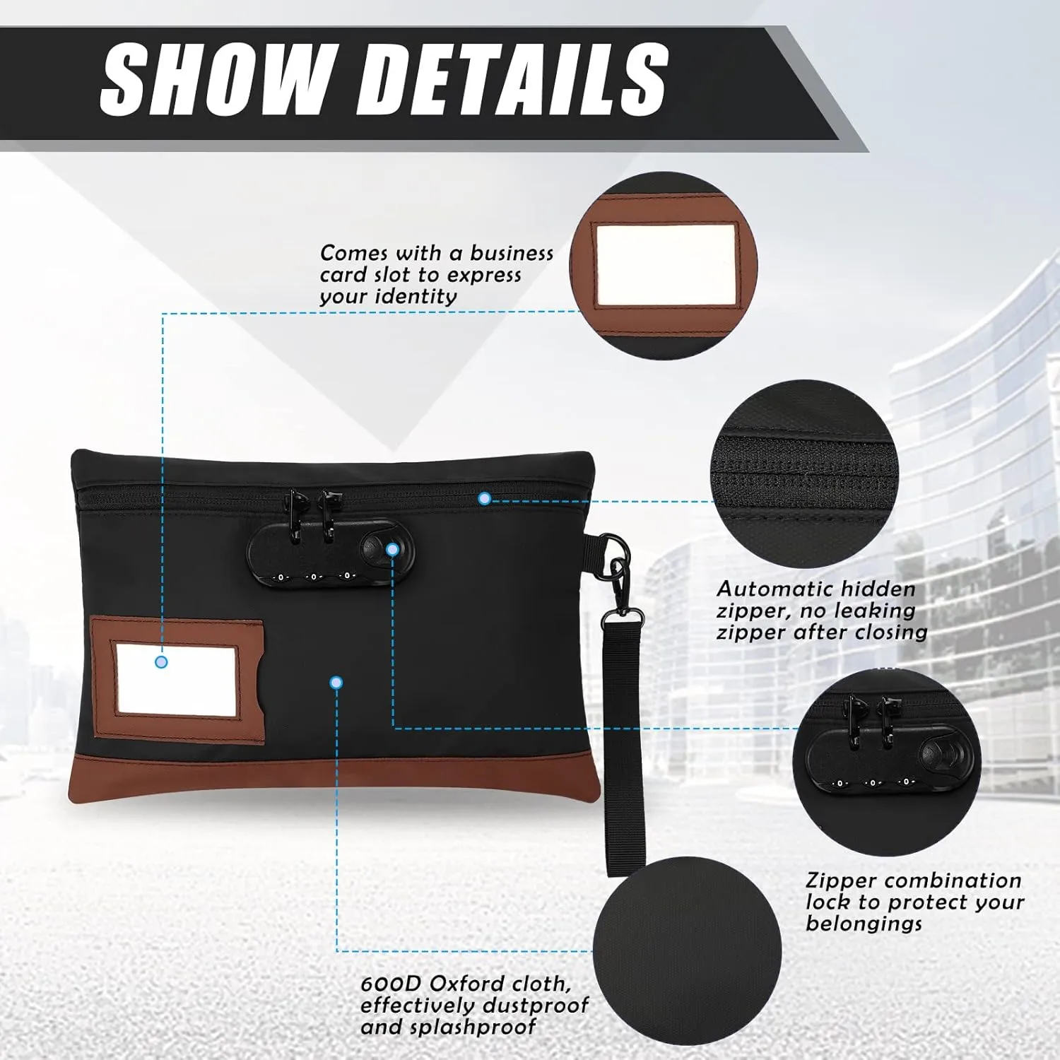 Leifide 2 Pack locked money bag cash Pouch lock bag with combination Storage Pouch for Bank Deposits Credit Cards Notary Supplies, 11.8 x 7.9 Inch and 9 x 5.1 Inch(Black)