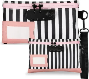 LEIFIDE 2 Pack Money Bag with Lock and Locking Pouch Cash Bag Locked Pencil Pouch Bank Bag with Combination Lock for Credit Cards Notary Supplies, 11.8 x 7.9 Inch and 9 x 5.1 Inch(Pink)