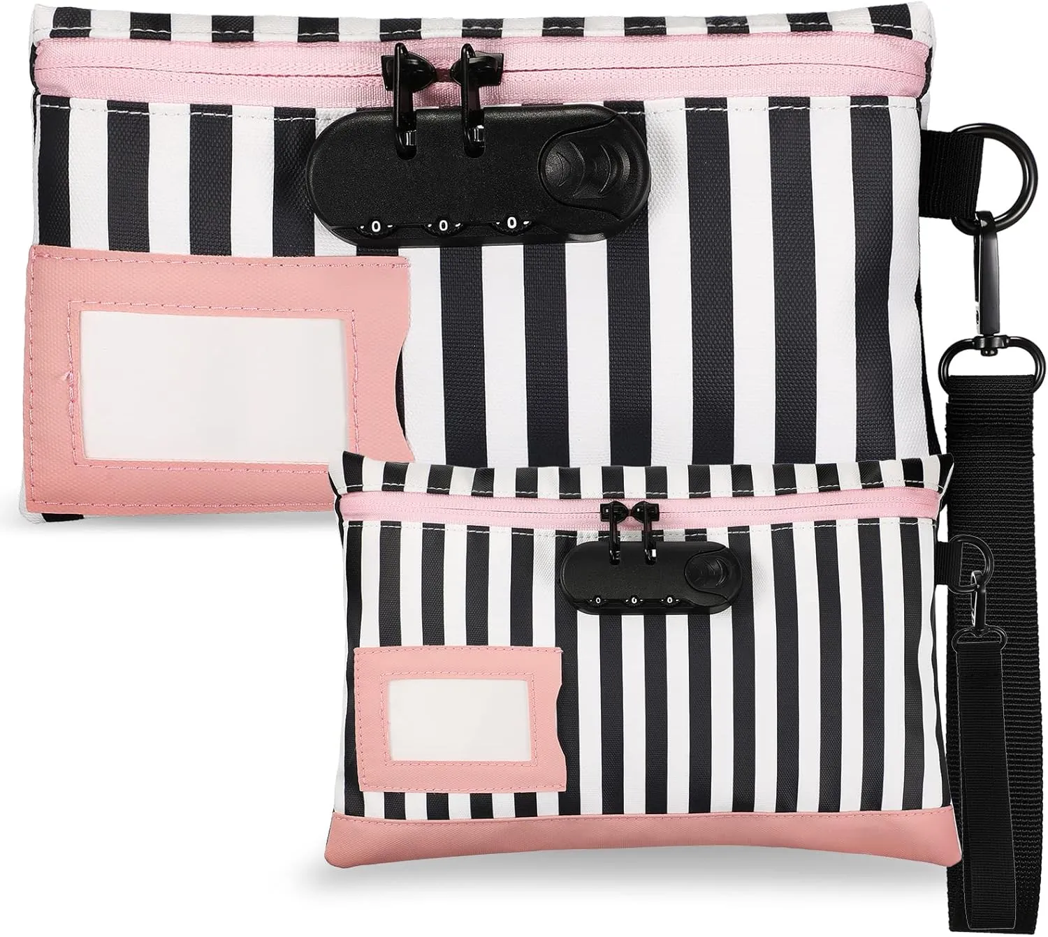 LEIFIDE 2 Pack Money Bag with Lock and Locking Pouch Cash Bag Locked Pencil Pouch Bank Bag with Combination Lock for Credit Cards Notary Supplies, 11.8 x 7.9 Inch and 9 x 5.1 Inch(Pink)