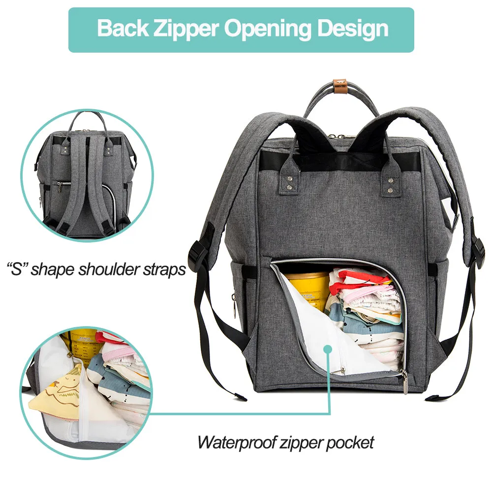 Lekebaby Diaper Bag Backpack with Stroller Straps Multifunction Baby Diaper Backpack, Gray