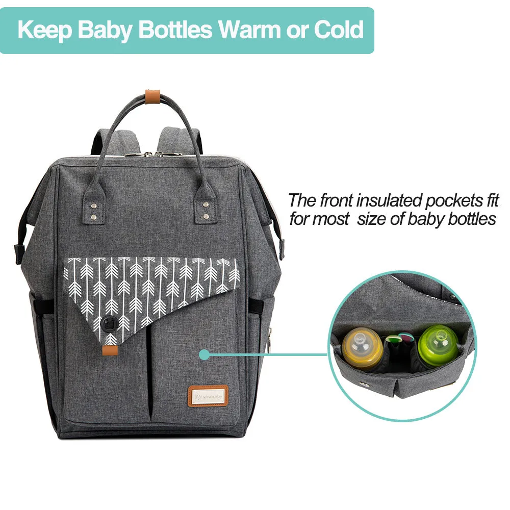 Lekebaby Diaper Bag Backpack with Stroller Straps Multifunction Baby Diaper Backpack, Gray
