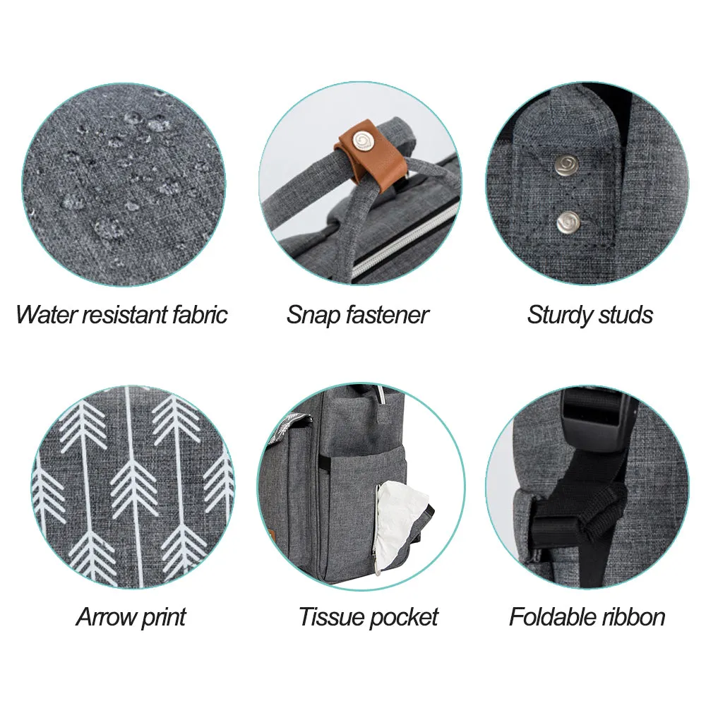 Lekebaby Diaper Bag Backpack with Stroller Straps Multifunction Baby Diaper Backpack, Gray