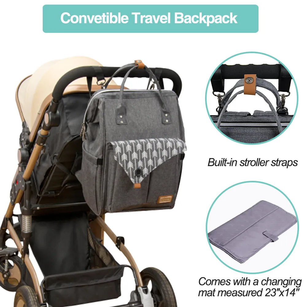 Lekebaby Diaper Bag Backpack with Stroller Straps Multifunction Baby Diaper Backpack, Gray