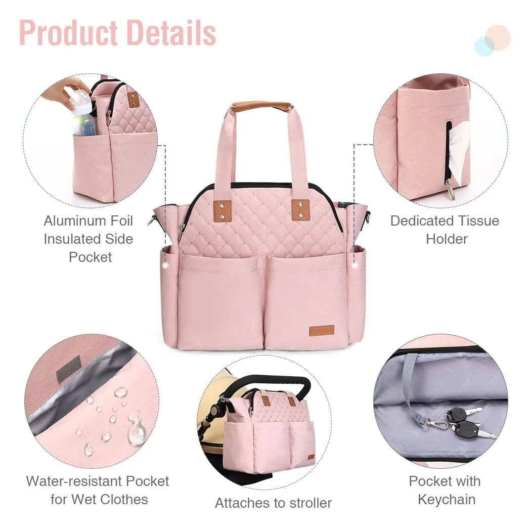 Lekebaby Diaper Bag Tote, Large Diaper Bags Waterproof,Large Mommy Bag for Hospital, Baby Bags for Mom Travel Diaper Tote Messenger Purse, Pink