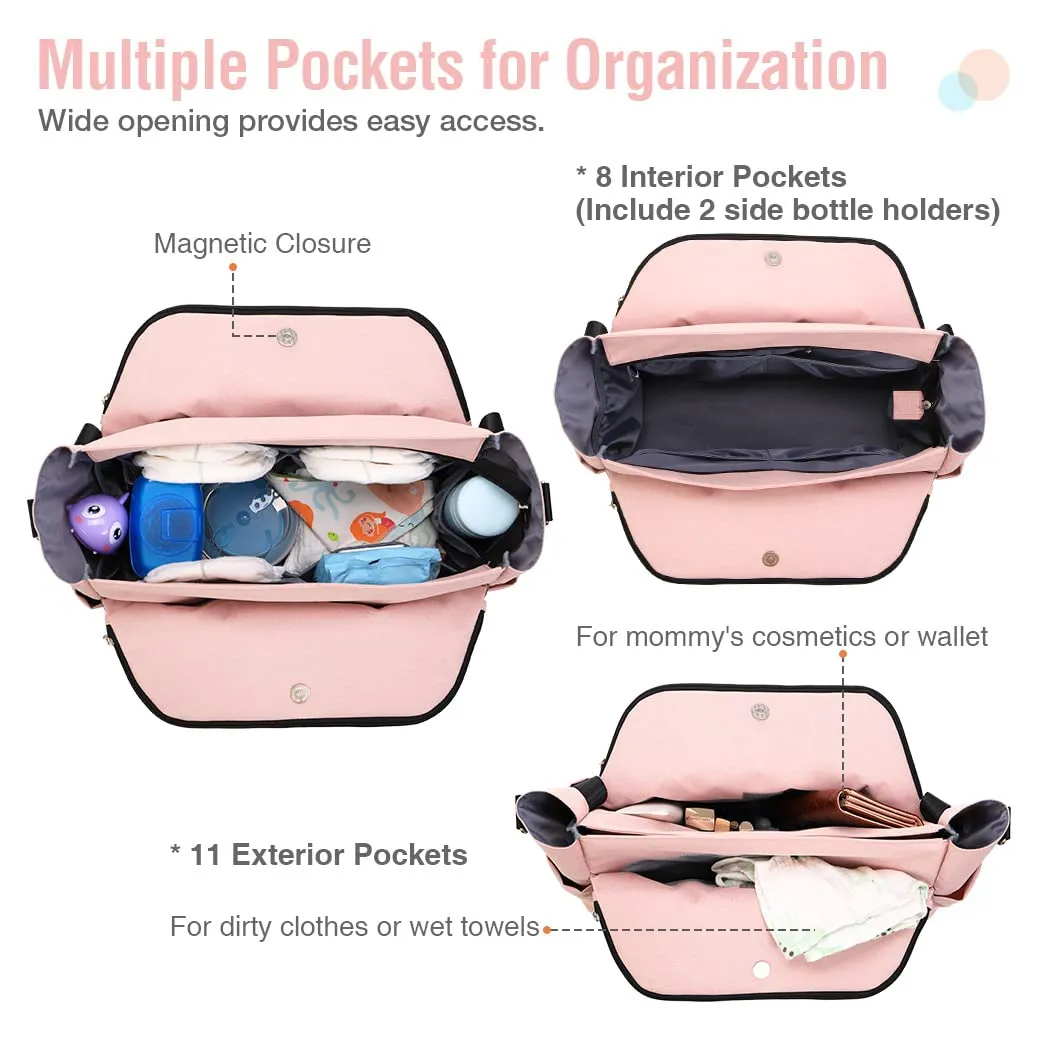 Lekebaby Diaper Bag Tote, Large Diaper Bags Waterproof,Large Mommy Bag for Hospital, Baby Bags for Mom Travel Diaper Tote Messenger Purse, Pink